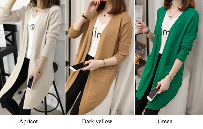 Women Autumn Open Stitch Cardigan 7 Colors Available Knitted High Quality Ladies Outwear Sweater Long Cardigans