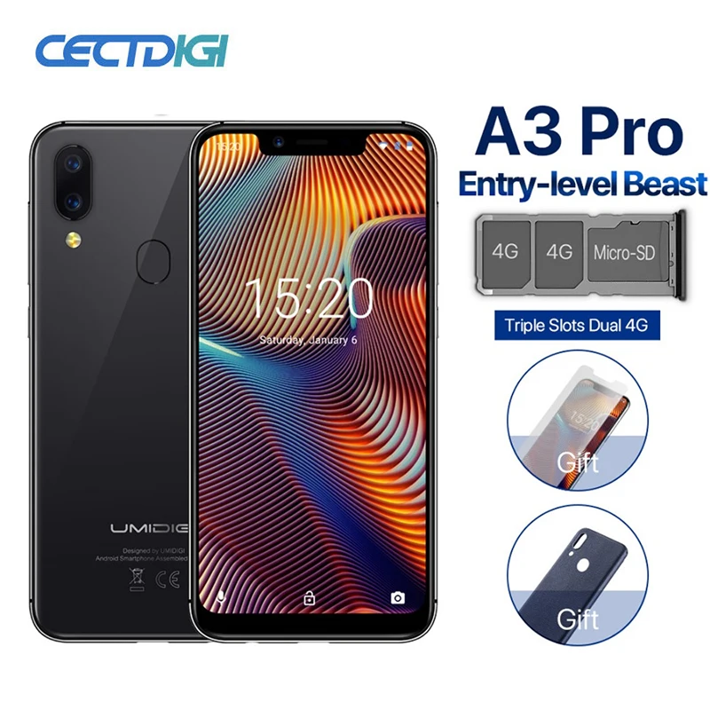 Umidigi A3 Pro смартфон с 5 дюймовым дисплеем четырёхъядерным процессором ОЗУ 3 ГБ ПЗУ 32