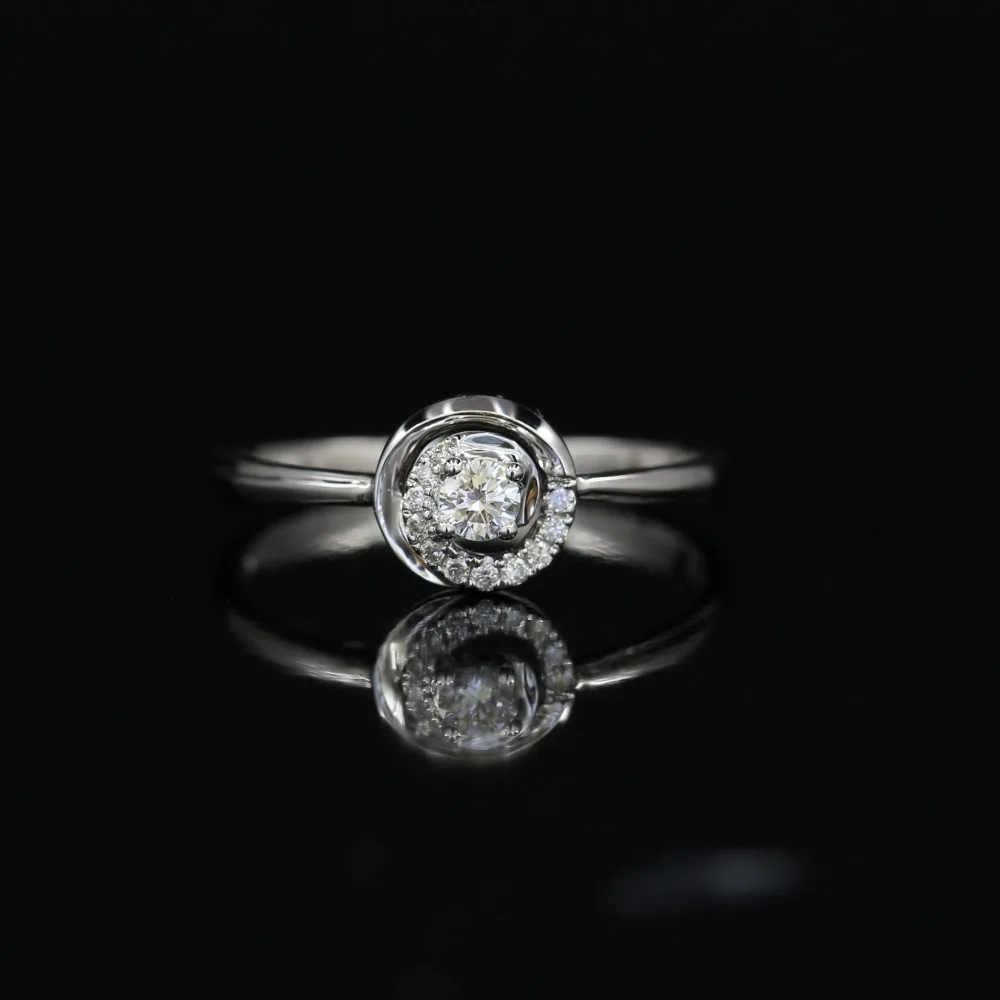 

LASAMERO 0.082CT FG/SI Round Cut Modern Natural Diamond Ring For Women 18k White Gold Certified Engagement Wedding Ring