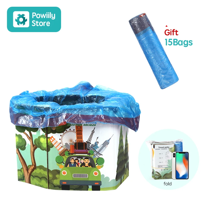 

Children's Mini Travel Collapsible Portable Toilet Kids Paper Potty Girls Baby Toilet 15 Bags High-speed road disposable toilet