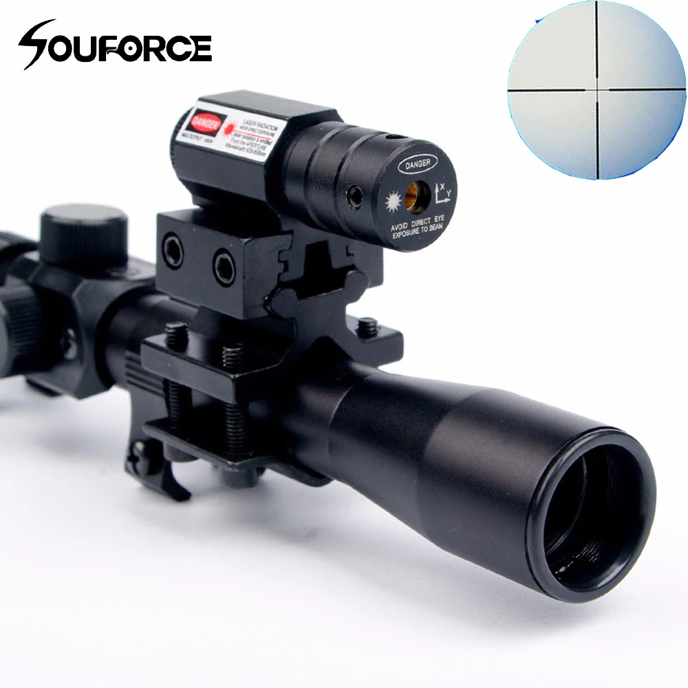 

US 4x20 Optics Scope Crossbow Riflescope with Red Dot Laser Sight and 11mm Rail Mounts for 22 Caliber Rifles Airsoft Hunting
