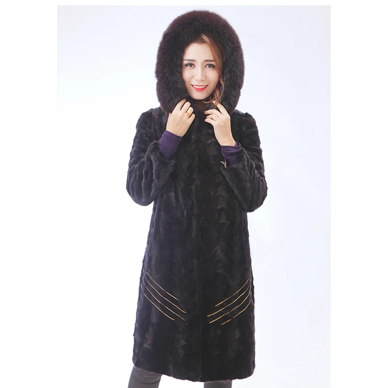 2018 new mink coats women real fur coats for women with fox fur collar Long fur coat Four styles Support customized