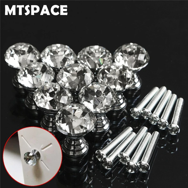 MTSPACE 10 قطعة/المجموعة 20 ملليمتر والزجاج والكريستال واضح مجلس الوزراء مقبض درج سحب مقبض باب المطبخ خزانة الأجهزة الكريستال + الزنك سبائك