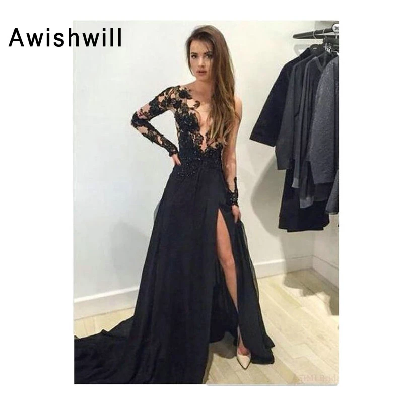long sleeve prom dress with train