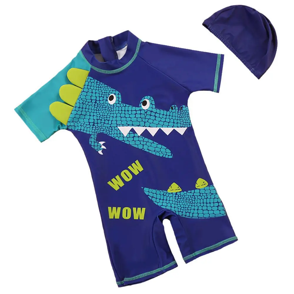 1 10Y Children Swimwear Boy Cartoon Animal Shape Swimwear With Hat Boy