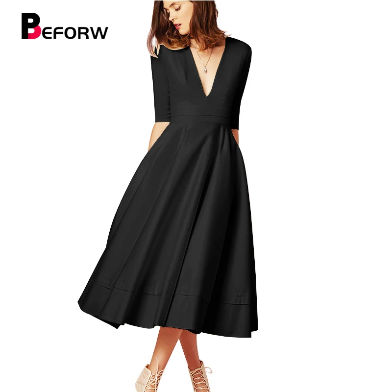 Prix BEFORW Sexy V Cou Blanc Femmes Robe Robe Plus La Taille De Mode Solide À Long Robes Vintage Élégant Parti Maxi Robe Automne hiver