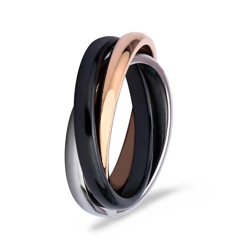 2018 Rose Gold Three Cross Ring Zirconia Fashion White Black Ceramic Rings Jewelry Vintage Ceramic Decorations for Women
