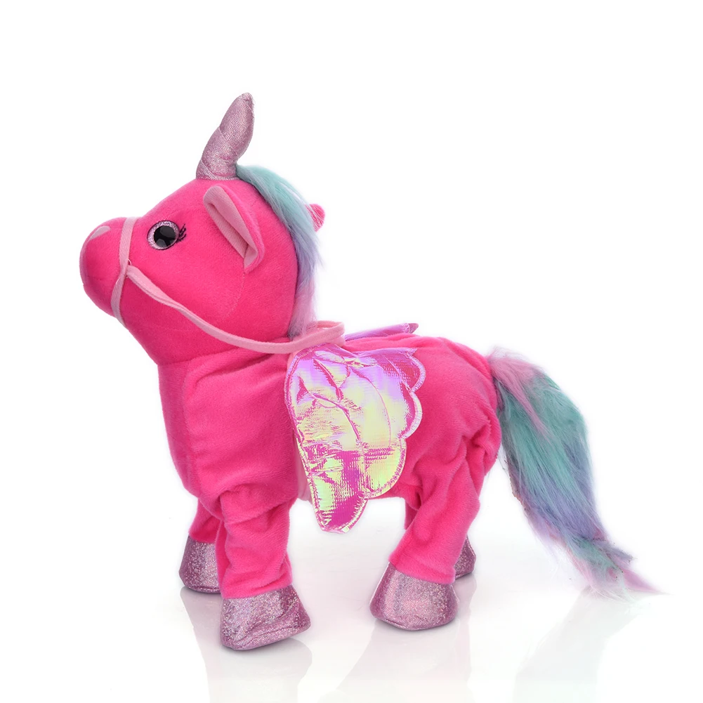 Симпатичные Единорог поводок Летающий лошадка с куклой может ходить может петь Электрический Дракон плюшевая игрушка лошадь