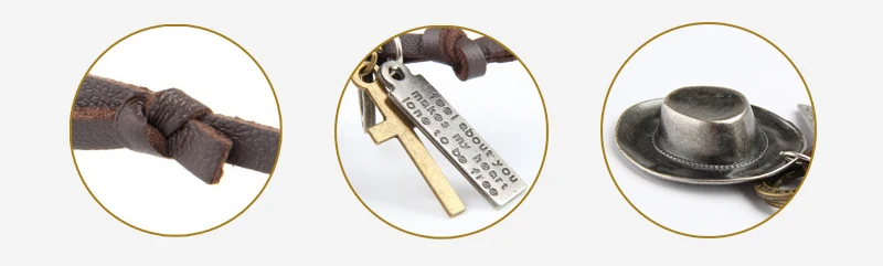NIUYITID Men's Necklace & Pendants Retro Antique Silver Bronze Cowboy Hat Jewelry Boys Necklaces For Women Leather Vintage (5)