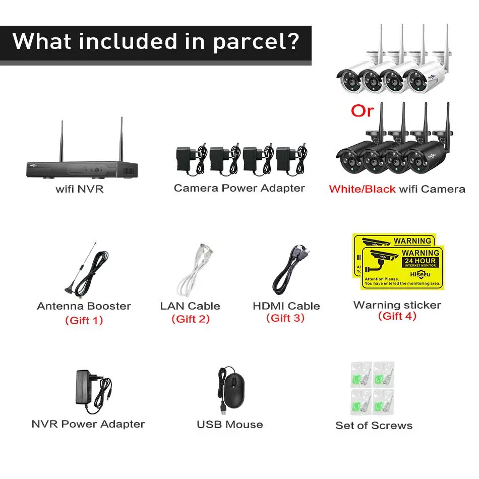 Hiseeu Wireless CCTV camera System 960P 4ch 1.3MP IP Camera waterproof outdoor P2P Home Security System video Surveillance Kits