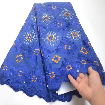 

nigerian lace fabrics 100% cotton royal blue swiss voile lace african fabric for men and women DG223
