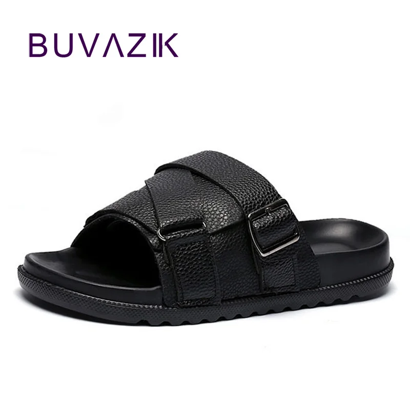 

BUVAZIK high quality genuine leather men's sandals comfortable Non-slip wear-resistant slippers outdoor men's beach shoes