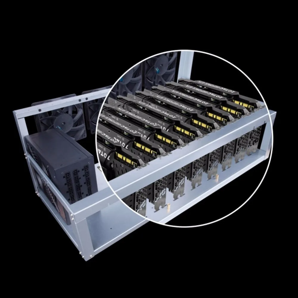8 Graphics Card GPU Mining Machine Frame With 5 Cooling Fans USB PCI-E Cable Computer BTC LTC Coin Miner Server Case