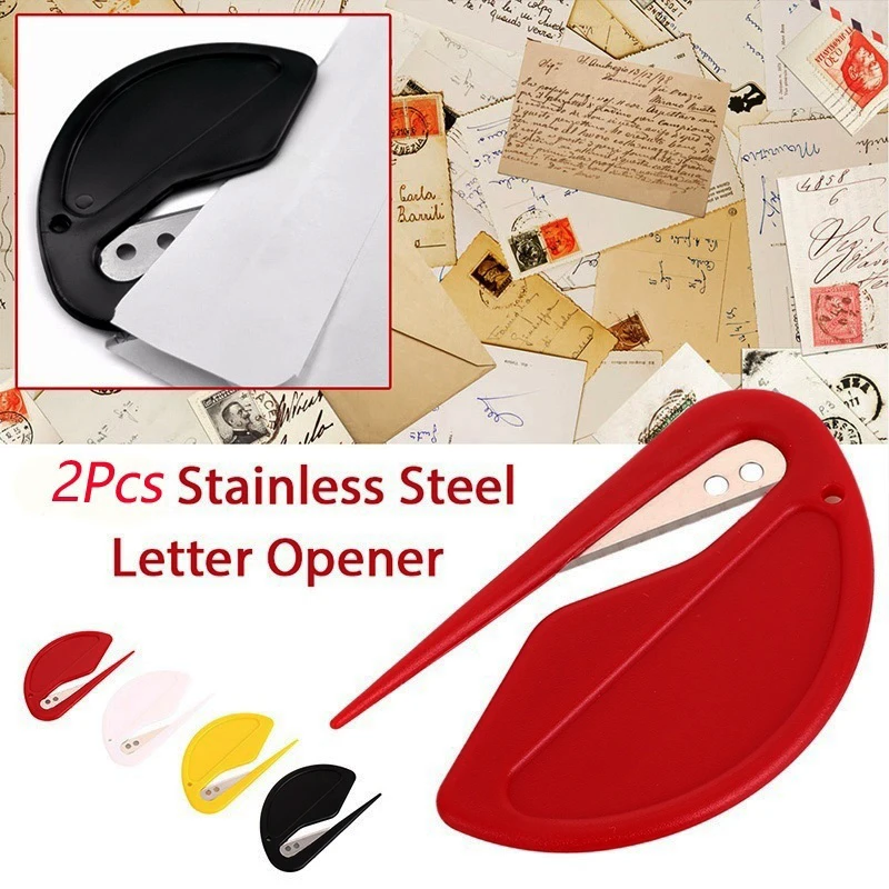 

YUJUSER 2Pcs Black/Red/Yellow/White Stainless Steel Letter Envelope Opener Package Slitters Cutting Supplies for Home Office