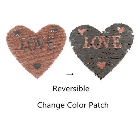 DoreenBeads прекрасный изменить цвет патчи с блестками сердце Реверсивный аппликация черный свитер нагрудный знак аксессуар золотой 1 шт