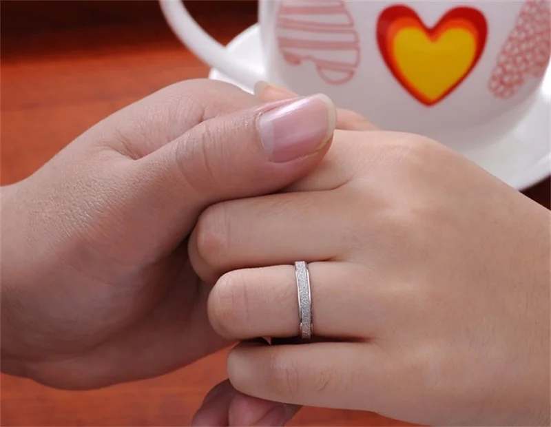 YHAMNI Fashion Frosted Couple Rings Real 925 Sterling Silver Wedding Rings for Women and Men 1 Pair Engagement Ring Set Jewelry