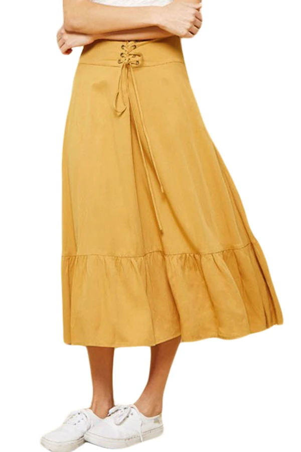 Lace-up-High-Waist-Mustard-Ruffle-Hem-A-line-Skirt-LC65100-7-1