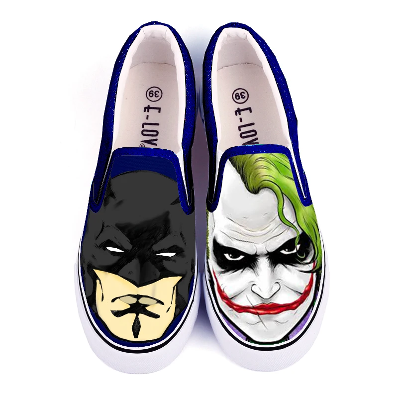 

Hand Painted Dark Knight and Joker Design Loafers Canvas Flat Shoes Graffiti Women Girls Slip-On Lazy Shoes Couples Espadrilles