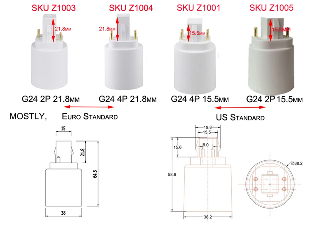 E Simpo 4 Pack 2P GX24 to E26/E27 ламповый базовый преобразователь 15 5 мм Gx24q 1 2 3 к E27 держатель