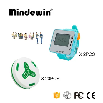 

Mindewin Wireless Calling System 2PCS Watch Pager M-W-1 and 20PCS Table Call Button M-K-4 Restaurant Table Calling Button