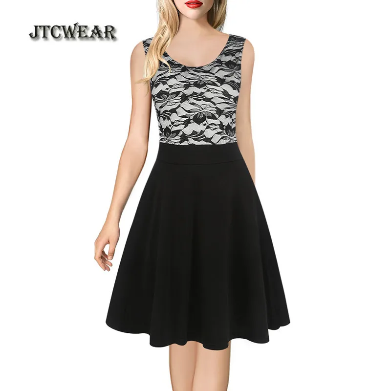 JTCWEAR Новый Fit and Flare Dress стрейч кружева лоскутное Туника элегантный Офисные женские
