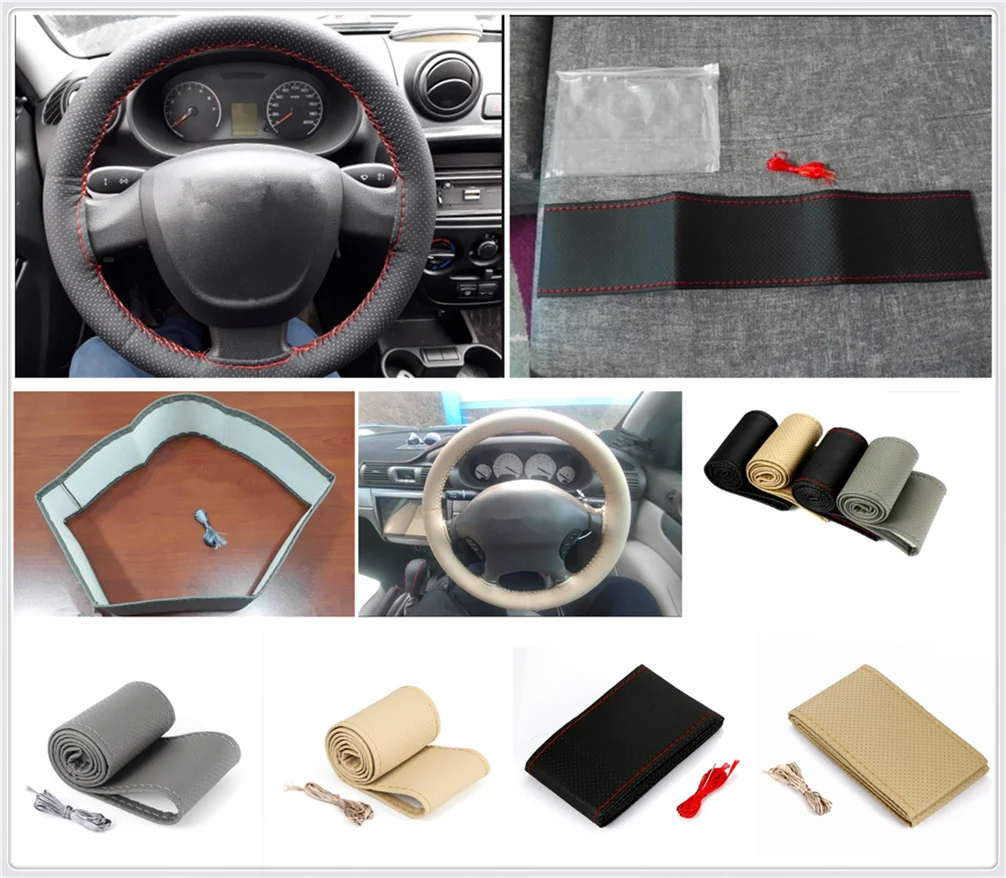 Auto parts steering wheel cover woven hand sewing set car leather for Kia KV7 POP VG Soulster No3 Magentis Borrego