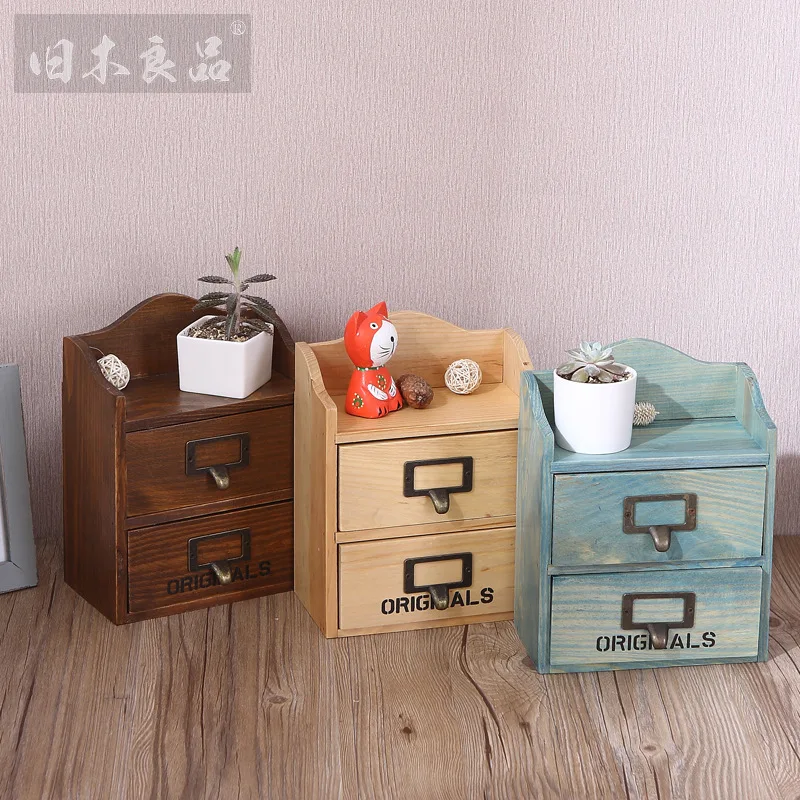 

Staygold Zakka Double - Layer Mini - Storage Cabinet Drawer Type Container Woody Drawer Storage Layers Drawer Storage Cabinet
