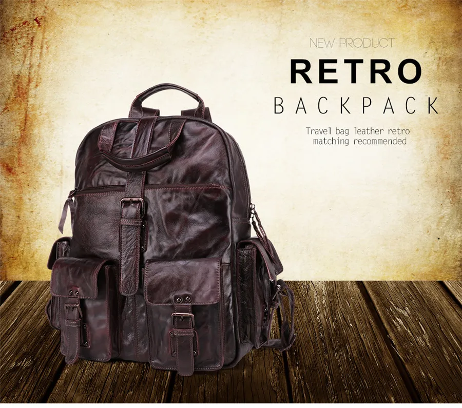 Produktpräsentation des Woosir Herrenrucksacks Vintage-Reiserucksack aus echtem Leder