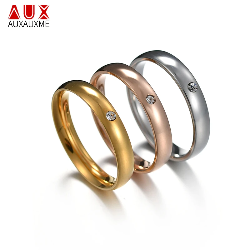 

Auxauxme Simple CZ Stone Engagement Rings Gold Rose Gold Titanium Stainless Steel Promise Rings For Women Girl Jewelry
