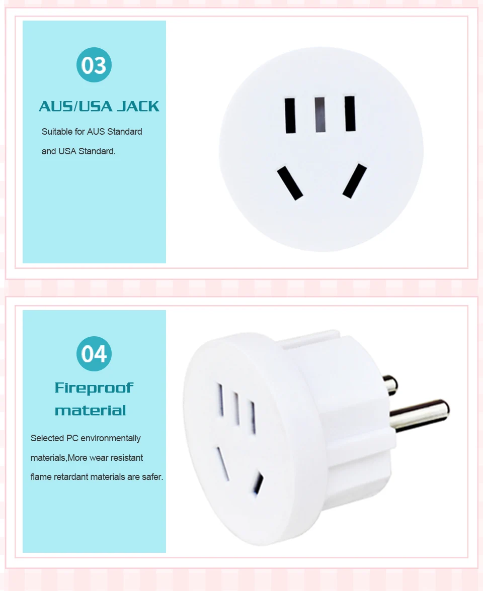 1PC US AU To EU Plug USA AUS To Euro Europe Travel Wall AC Power Plug Wall Charger Outlet Adapter Converter 2 Round Pin Socket (8)