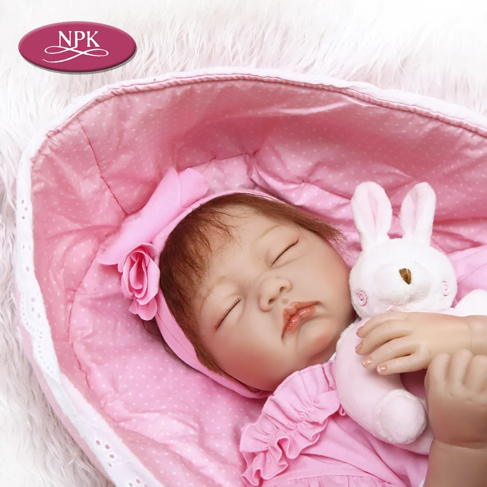NPK 55CM Soft Silicone Reborn Baby Doll Newborn Girl Realistic Alive Princess Babies Dolls With Basket Toddler Kid Birthday Gift (7)