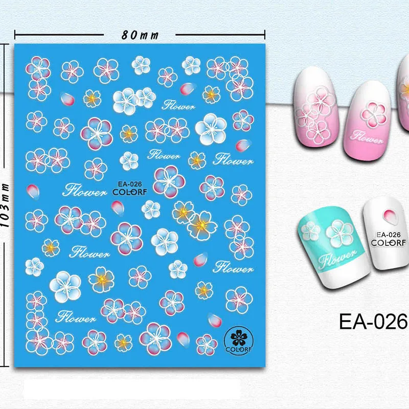 Белые цветочные наклейки для ногтей с бабочками, 5D наклейки для дизайна ногтей, наклейки для маникюра, наклейки для ногтей, модный набор для дизайна ногтей с цветами - Цвет: 26