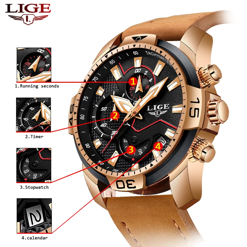 

LIGE Fashion Geneva Men Watch Date Alloy Case Leather Analog Quartz Sport Watches Male Clock Top Brand Luxury Relogio Masculino
