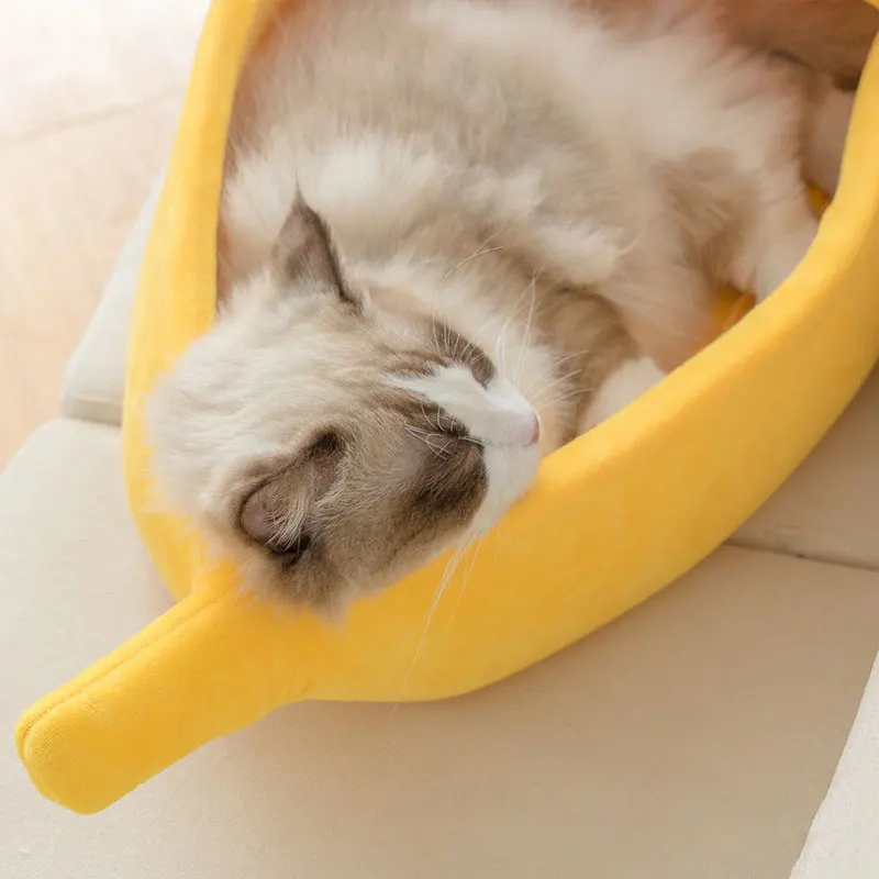 Banana Cat Dog Bed House Cozy Cute Banana Puppy Cushion Kennel Warm Portable Pet Basket Supplies Ma