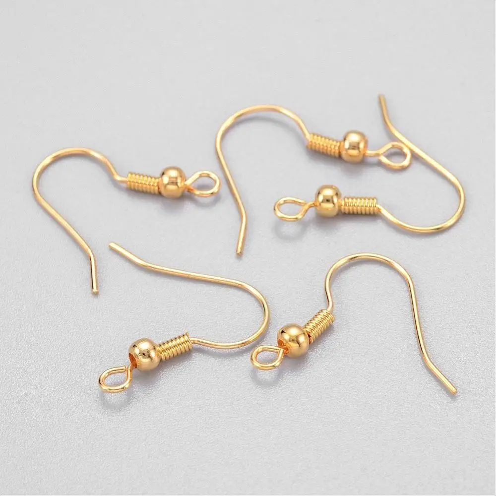 Golden Brass Earring Hooks Ear Wire Hooks with Ball, 19mm, Hole 1.5mm