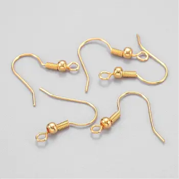 

Golden Brass Earring Hooks Ear Wire Hooks with Ball, 19mm, Hole: 1.5mm; Pin: 0.7mm