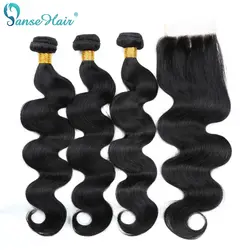 Panse волос Малайзии объемная волна натуральные волосы 3bundles с закрытием кружева 4X4 не Волосы remy 8 до 28 дюймы Смешанная Длина