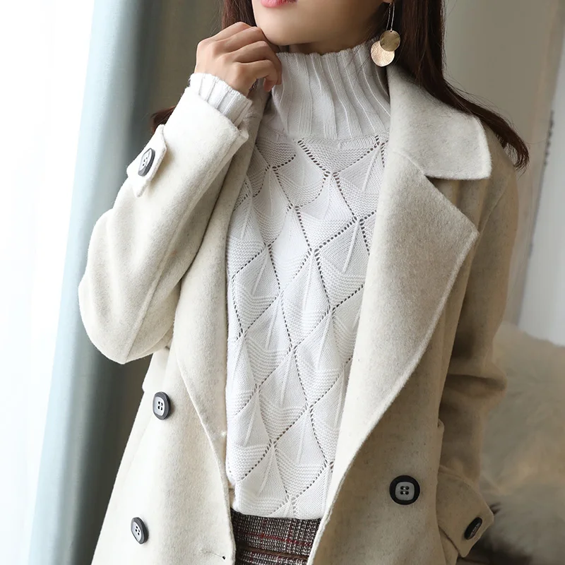 Autumn and winter new loose solid color cashmere sweater female half-high collar pullover knit bottoming shirt Autumn and winter new loose solid color cashmere sweater female half-high collar pullover knit bottoming shirt