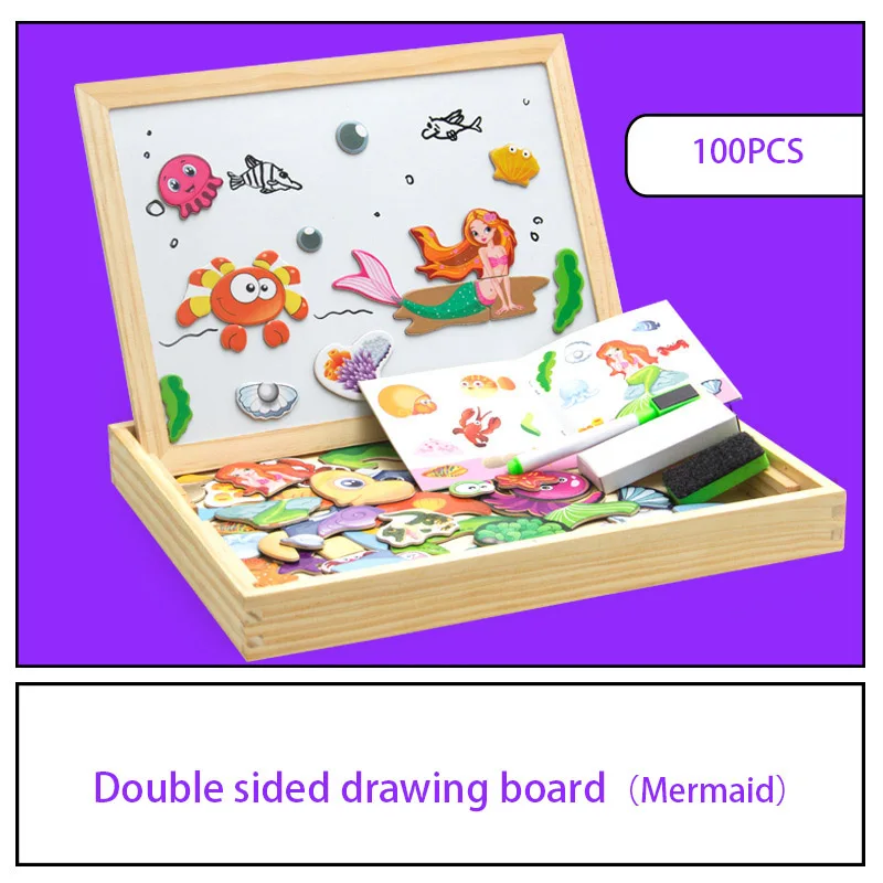 100+Pcs Wooden Multifunction Children Animal Puzzle Writing Magnetic Drawing Board Blackboard Learning Education Toys For Kids 4