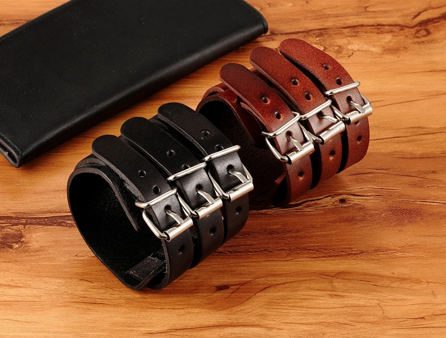 TYO Классический Мужской Мальчики регулируемый браслет панк-рок из натуральной кожи с манжетами ювелирные изделия черный/коричневый трехслойные часы браслеты