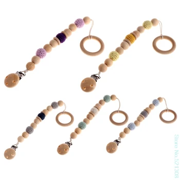 

2020 New Cute Baby Wooden Bead Loop Pacifier Holder Clip Nipple Teether Dummy Strap Chain Gift