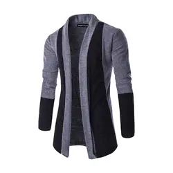 2019 Весна Corea без пуговицы нагрудные приталенный жакет для мужчин с длинным рукавом вязаный свитер лоскутное стильный пальто