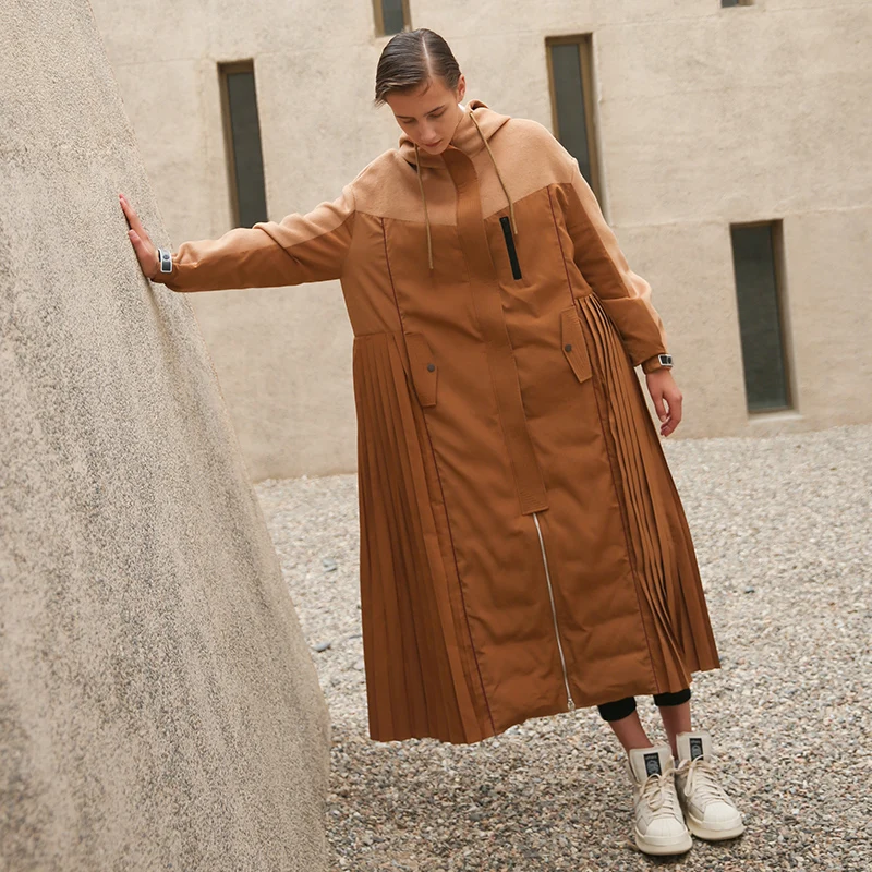 

IRINAW197 2018 Winter New Collection original design oversized long skirt type pleated bottom white duck down jacket coat women
