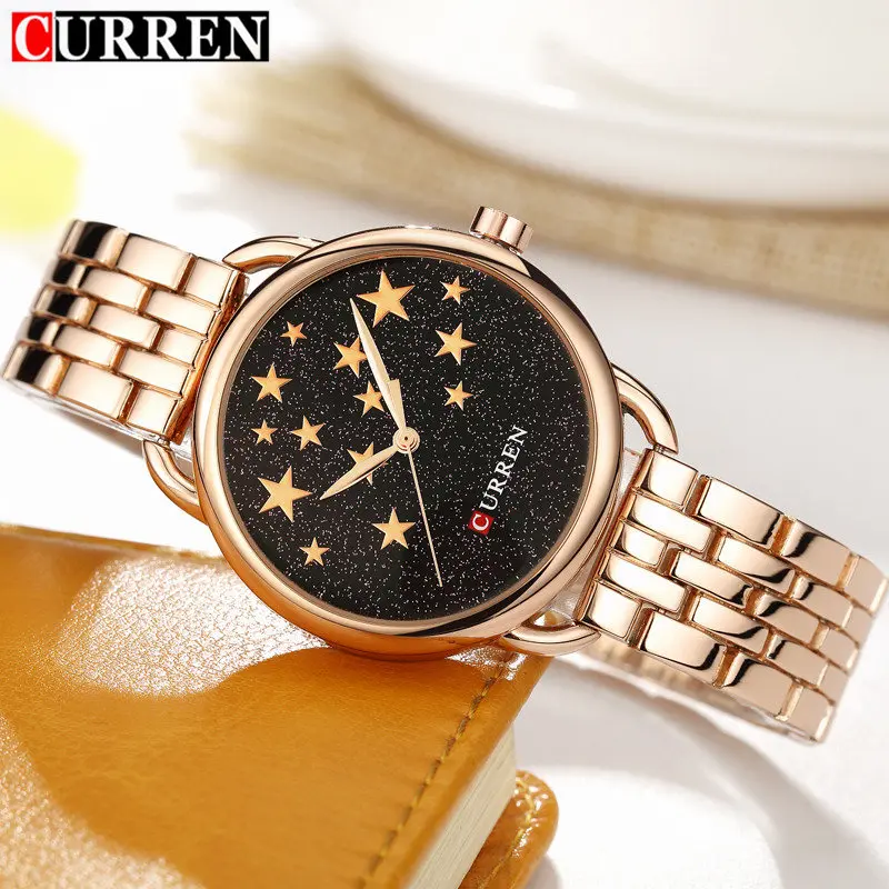 

Curren NEW Fashion Quartz Star Pattern Watch Women Luxury Brand Gold Silver Stainless steel Ladies Bracelet relogio feminino