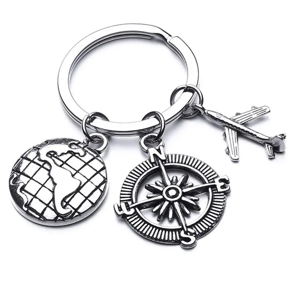 

Earth Compass Airplane Charm Pendant Stewardess Keychain Travel Commemorative Backpack Fashion Alloy Jewelry Unisex Keychain