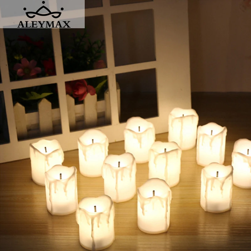 

12Pcs/Box Warm White Flameless LED Electric Battery Powered Tealight Candles Holiday/Wedding Decoration Big Votive Candles