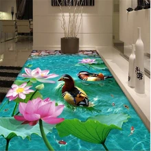 Chinese lotus flower garden bathroom living room 3D floor waterproof self-adhesive wallpaper paper stickers paper 3D wall paper 3d wallpaper customized 3d floor painting wall paper 3d dark ocean floor tile stereograph bathroom floor living room wallpaper