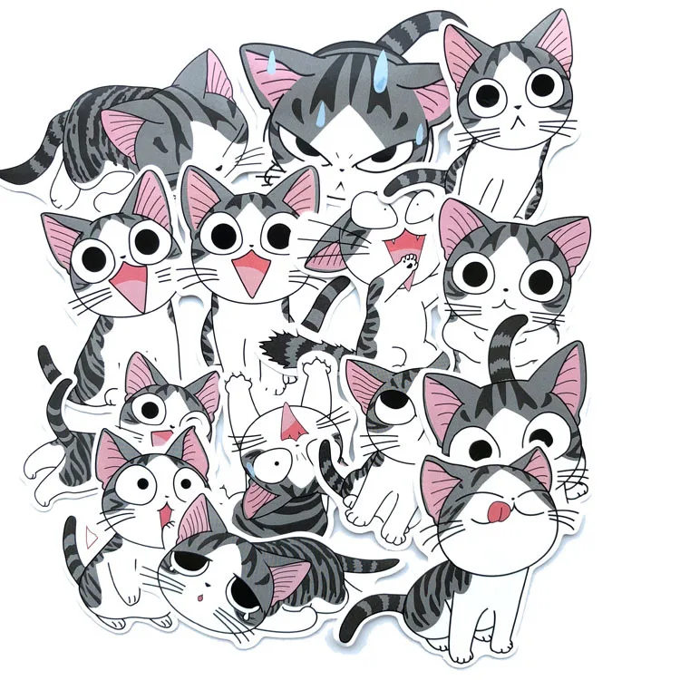 

14Pcs/Lot Sweet Home Cat Stickers For Decal Snowboard Laptop Luggage Car Fridge Cute PVC Stickers