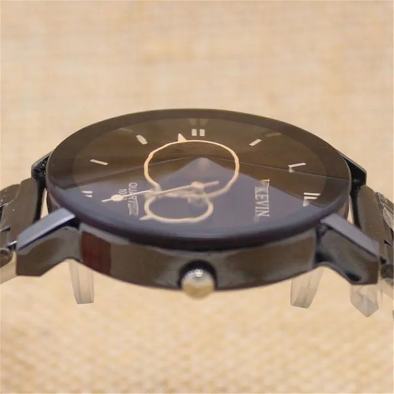 Дизайн Для мужчин часы платье черный круглый римские цифры Нержавеющая сталь ремешок кварцевые наручные часы Для мужчин s подарки Relogios Feminino