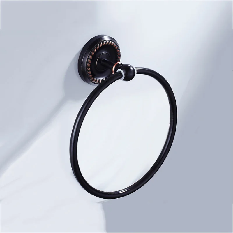 

Black Towel Rings Brass Round Towel Hand Holders Wall Mounted Antique Vintage Towels Ring Creative Bathroom Accessories Bronze